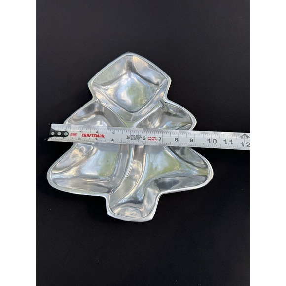 8" x 11" Polished Pewter Christmas Tree Compartment Serving Dish India IHI -S53 - Picture 4 of 8